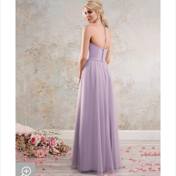 Alfred Angelo Wine Halter Tulle Bridesmaid Dress - Picture 2 of 5